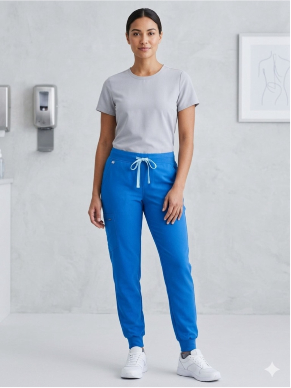 FIGS Technical Collection Scrub Pants XL Royal Blue Jogger Drawstring Cargo Wome